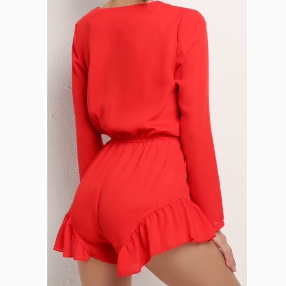 Red Long Sleeve Romper - Picture 2 of 4
